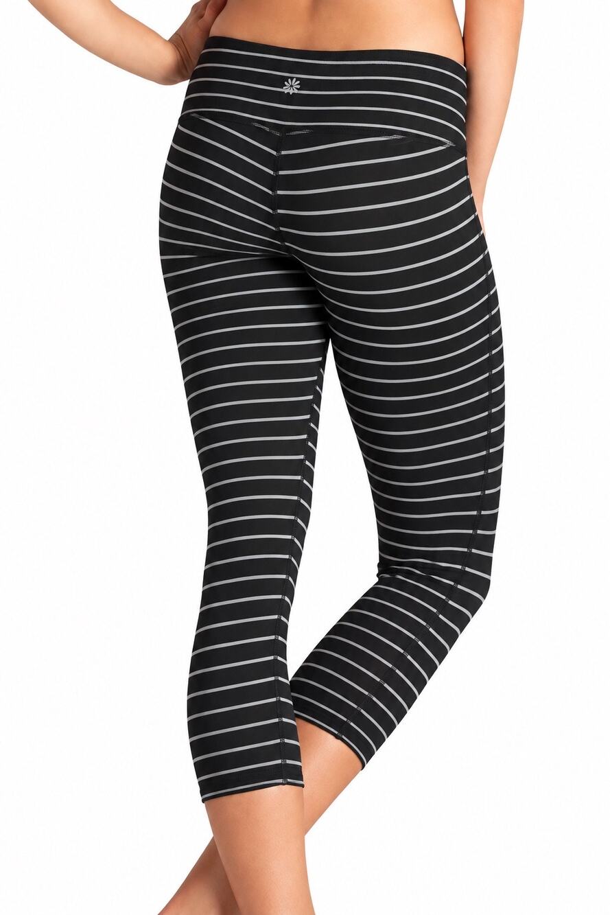 Athleta Stripes Chaturanga Capri Leggings Black Gray Women’s Size Medium
